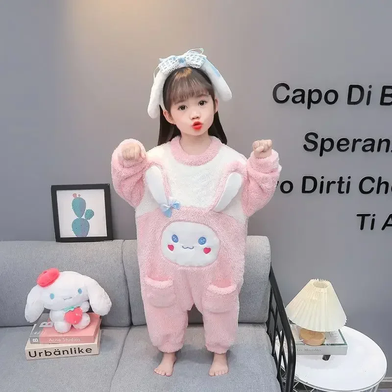 

Sweet Cinnamoroll Anime Kawaii Sanrio Ins One-piece Pajamas My Melody Cute Cartoon Flannel Thickened Homewear Shirt Pants Gifts