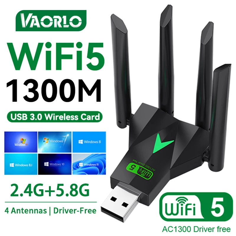 New 4 Antennas 1300Mbps WiFi USB 3.0 Adapter 2.4G/5.8G 802.11AC Dual Band High-Speed Wireless Network Card Receiver PC/Laptop