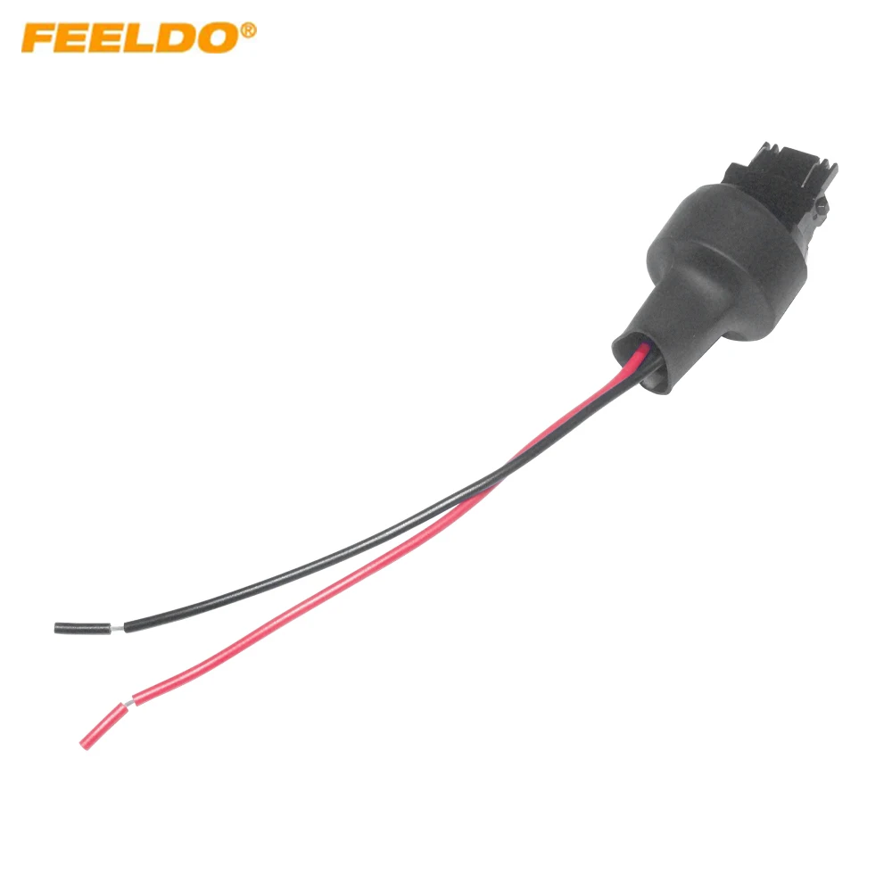 

FEELDO 2Pcs Car 3156 3456 4156 3357 3457 LED Bulb Socket Brake Turn Signal Light Holder Plug Male Adapter For T25 P27W