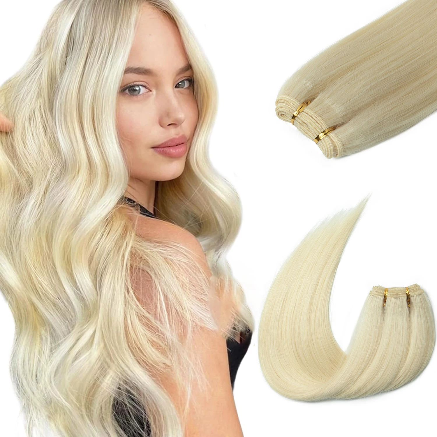 Blonde Bundles Human Hair 50g/pack Sew-in Double Weft Natural Straight Hair Bundles Machine Remy Double Weft for Women 50G