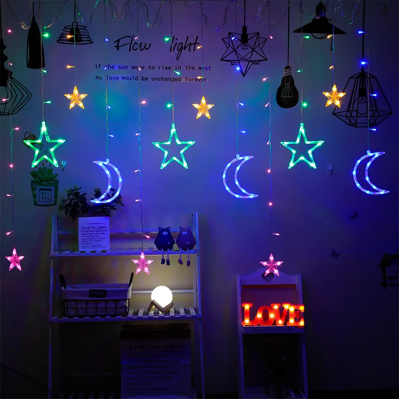 

Decorative Starry String Curtain Lights Moons and Stars LED Night Light for Home Decoration Party Christmas Decorations