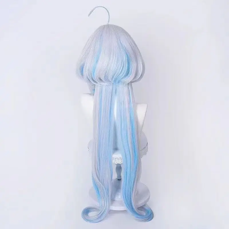 고품질 Focalors 합성 가발 Anime Fontaine Furina 100cm 화이트 블루 Cruly 코스프레 애니메이션 가발 내열성 헤어 + 가발 모자