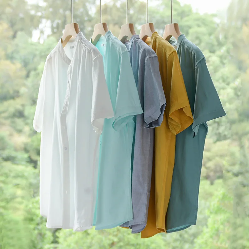 BOWEYLUN Men's Casual Cotton Short-Sleeve Shirt Comfortable and Breathable Youth Cotton Shirt Blouse Top for Men