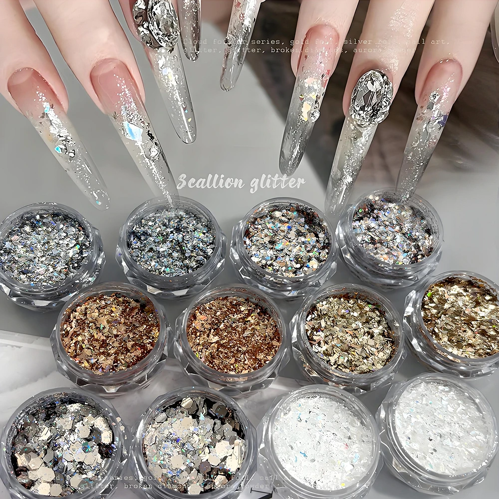 

2Pots Shiny Acrylic Nail Art Glitter Powder Irregular Sequin Paillette For Nails Decoration Manicure Decor Supplies Material