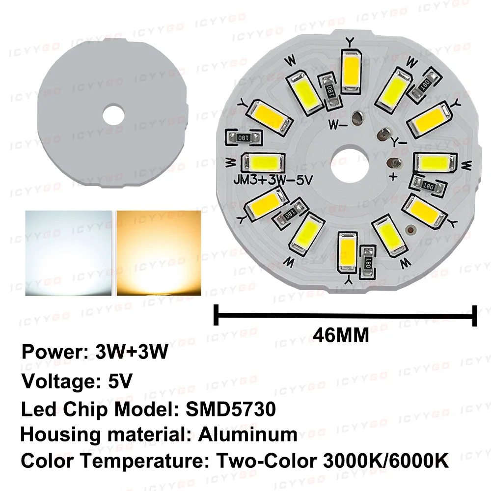 5 Pieces Of 6W 10W Low-Voltage Light Source Lamp Board White Warm Light Two-Color SMD5730 2835 6W Driver-Free 5V Lamp Board