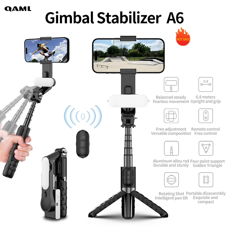 

Handheld Gimbal Stabilizer for Smartphone 1-Axis with Selfie Stick Tripod Stand Wireless Bluetooth Remote for iPhone Android