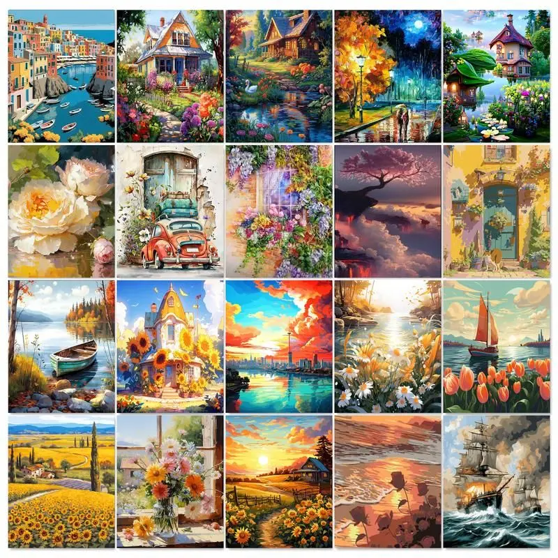 SDOYUNO 40x50cm Painting By Numbers Kits Flowers Landsape Oil Paints Acrylic Cnavas Drawing Home Bedroom Wall Artcraft Picture