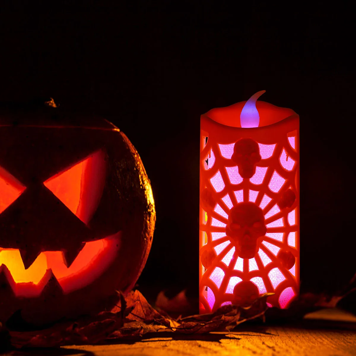 

2 Pcs Lights Glowing Lamp Halloween Decor Decorative Orange Plastic Lantern