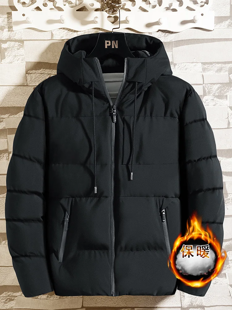 

Мужская утепленная хлопковая куртка на осень-зиму, теплая, морозостойкая, с капюшоном, молодежная, модная, с длинными рукавами, на молнии, с декоративными элементами