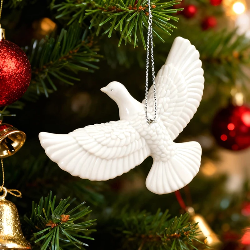 1/4pcs Resin White Dove Christmas Ornaments Xmas Tree Hanging Pendants 2026 New Year Party Home Wall DIY Decoration Kids Gifts