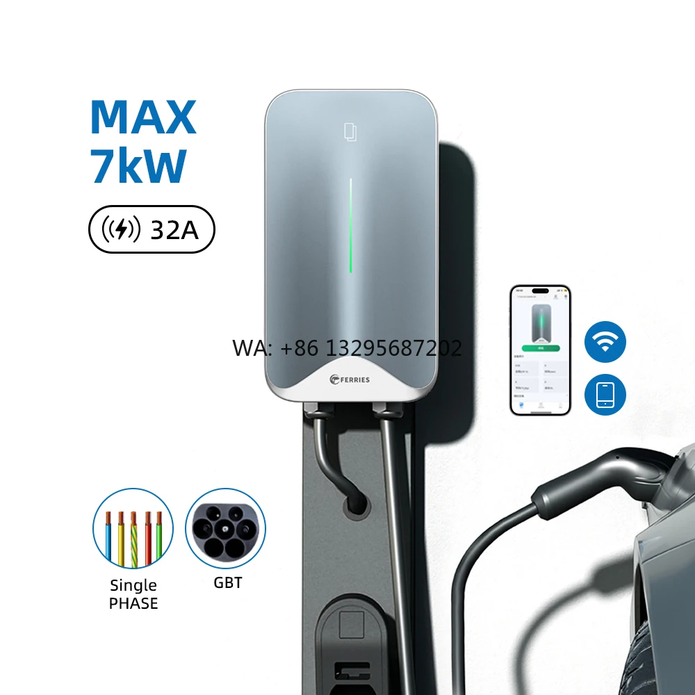 

7kW 32A Single Phase EV Car Charger Fast Charging 230V Type 2 RFID Bluetooth Wi-Fi Wallmounted Charging Stations Charging Pile