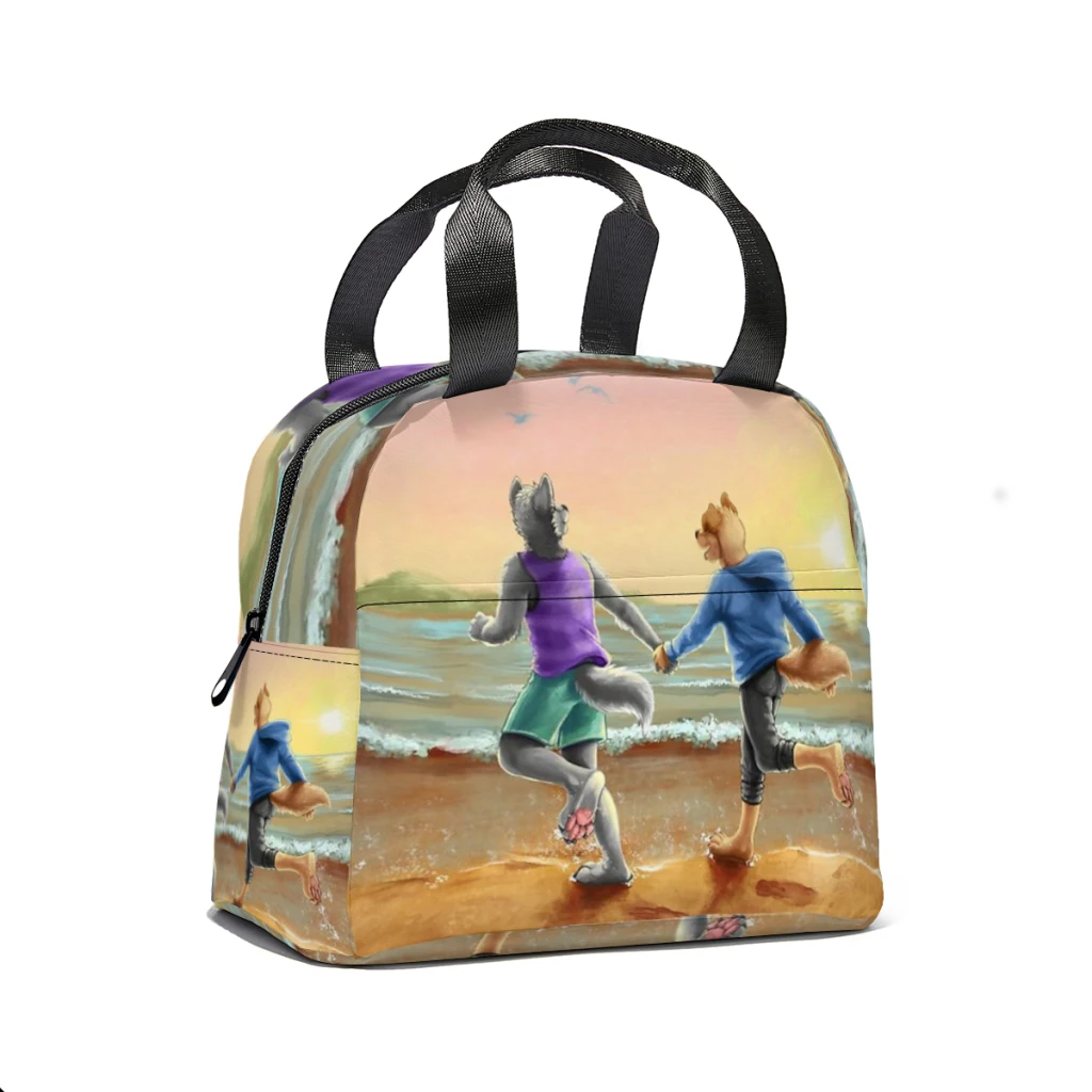 Furry Beach Date Insulated Thermal Cooler Bag Lunch bag Foods Drink Storage Leakproof Picnic Camping Bags Outdoor Cooler