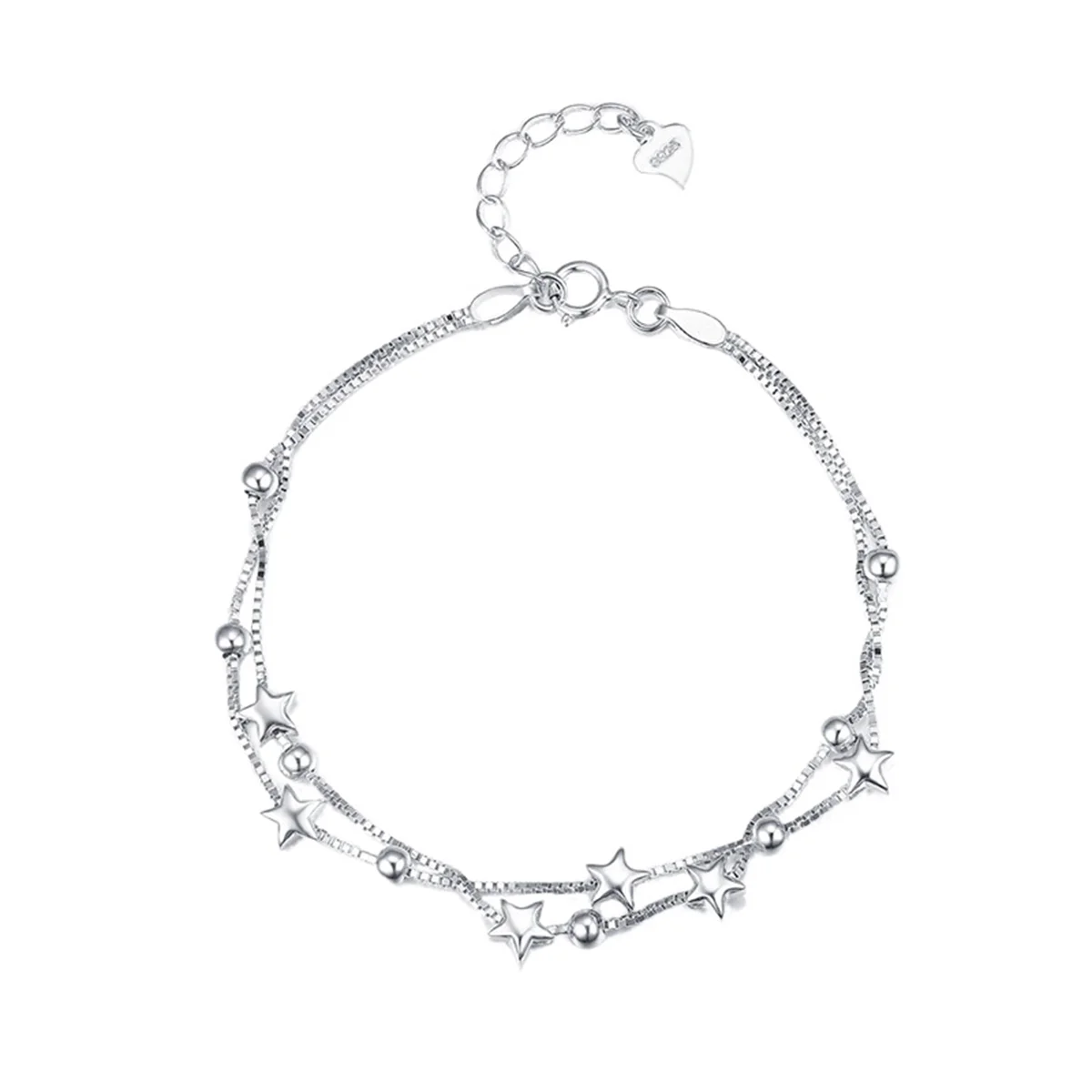 

S925 Sterling Silver Bracelet Creative Star Double Layer Bangle Fashionable Jewelry Delicate Wrist Chain for Woman