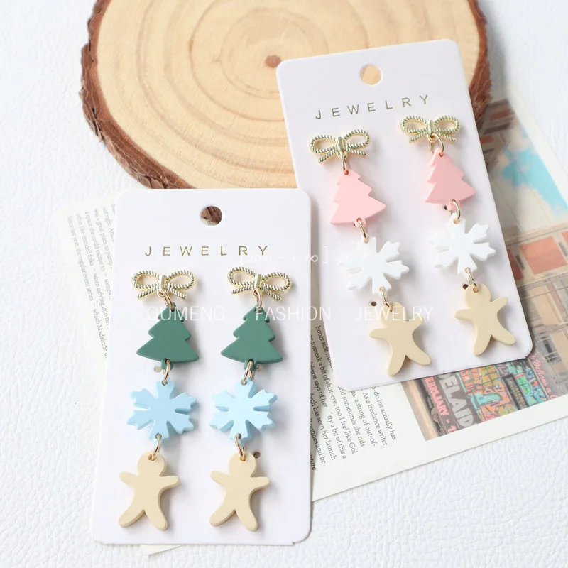 1 Pair Acrylic Christmas Tree Snowflake Stud Earrings for Woman Imitation Soft Ceramic Baking Paint Gingerbread Man Jewelry Gift