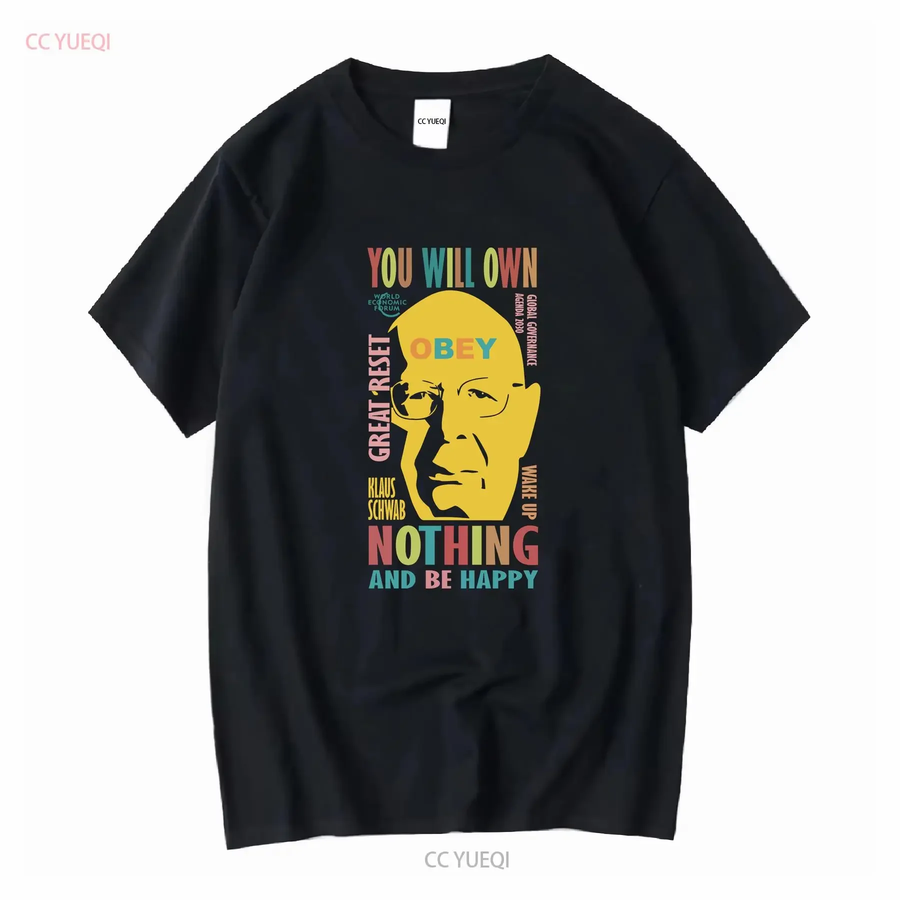 Camiseta Klaus Schwab You Own Nothing And Be Happy Great ReseT de manga larga o corta, ropa de calle vintage lavada para hombre, informal