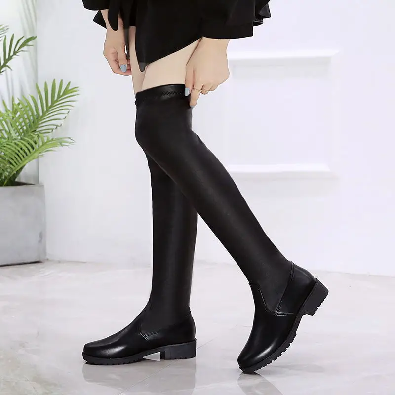 Brand Design Skidproof Sole Cosy Chunky Heels Fashion Stylish Leisure Cool Add Fur Winter Over The Knee High Boots Shoes Women