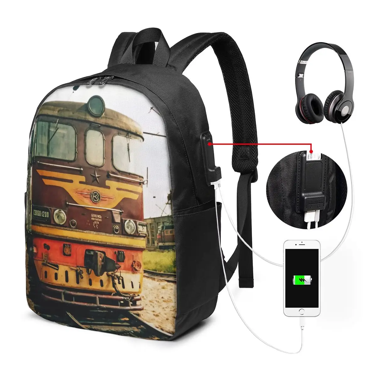 Rusty Train Front Industrial Style Urban Backpack Travel Notebook Bag Computer College Student School Bag Laptop Shoulder Bags