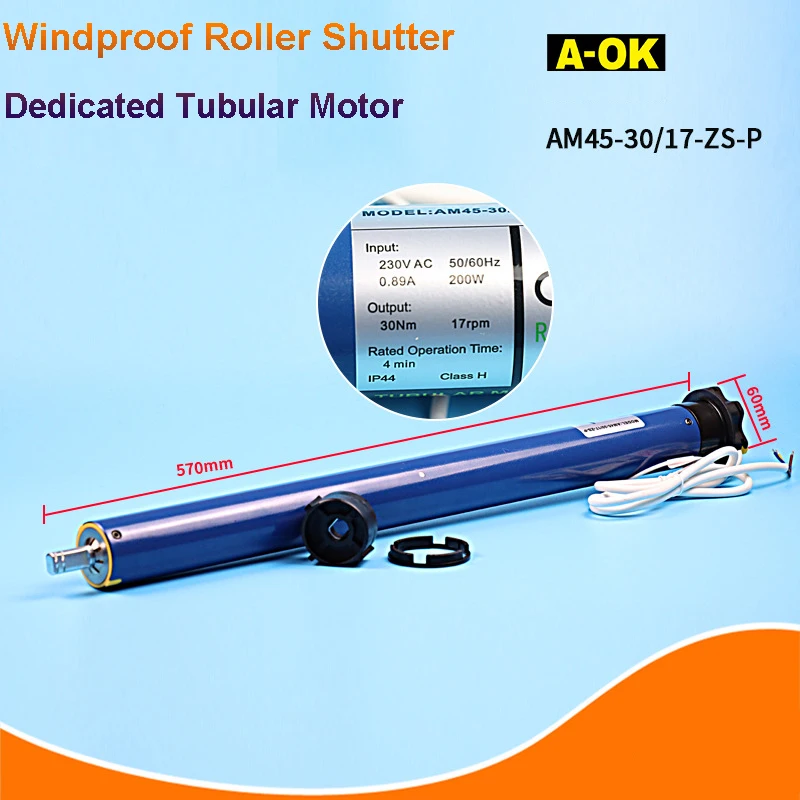 A-OK AM45-30-17-ZS-P Windproof Electric Roller Shutter Motor Support 485 Dry Contact Control for Sunshade Curtain Tubular Motor