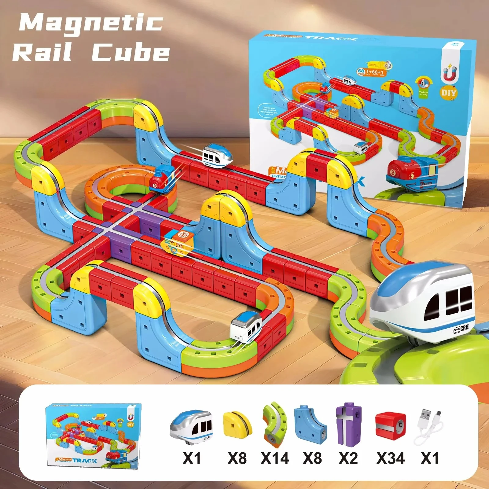 Magnetic Levitation Electric Train Set 3D DIY Building Track Blocks with Anti-Gravity Rail Car STEM Educational Toy for Kids