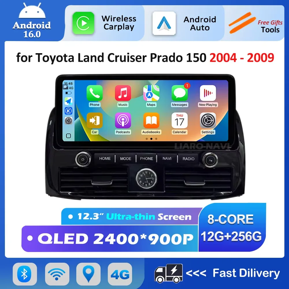 Wireless Carplay GPS Navi Android 16 for Toyota Land Cruiser Prado 150 2004 - 2009 Car Video Multimedia Player BT 4G Accessories