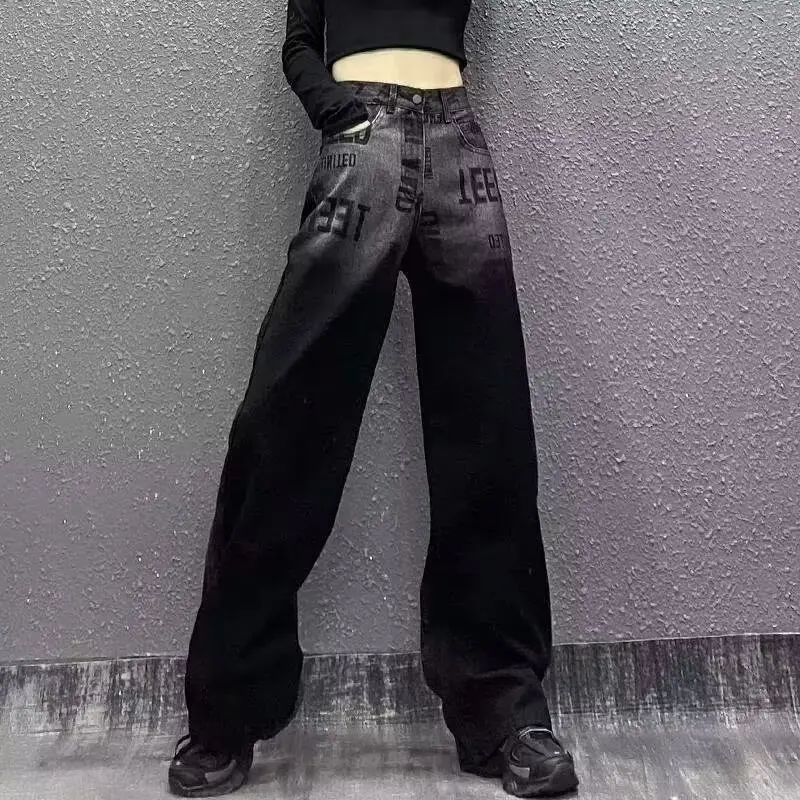 Hot Girl Baggy Jeans Femenina Y2k Street vintage Washed To Make Old Fried Straight Wide-Leg Denim Pants For Women