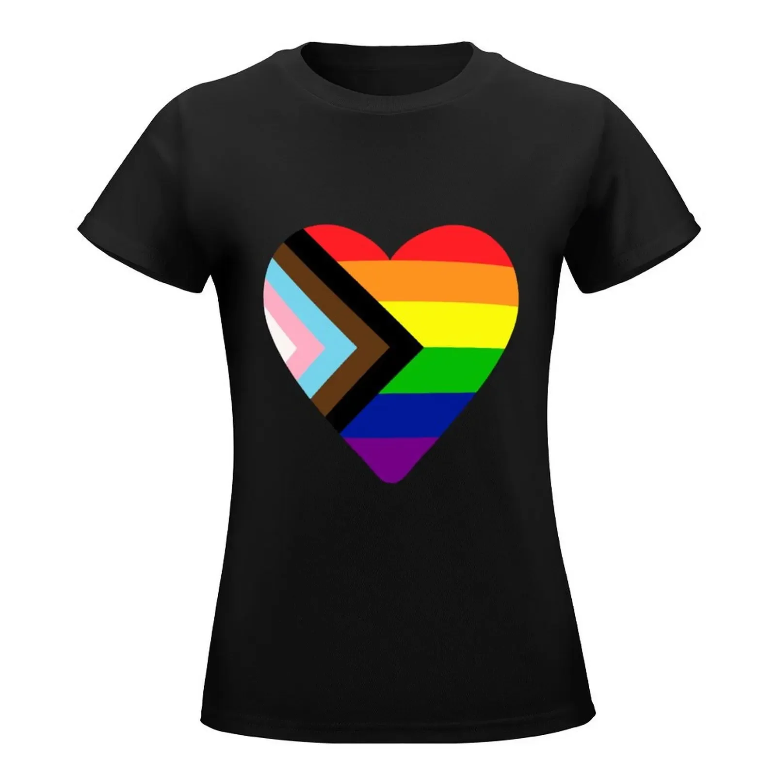 Progress Pride Flag Heart T-Shirt summer top hippie clothes shirts graphic tees t-shirts for Women cotton