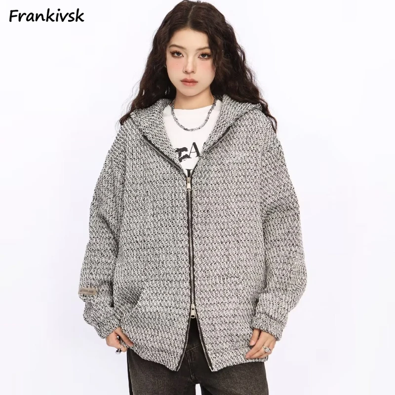 

Zip-up Jackets Women Baggy Warm Hooded Outwear College Girls Tender Autumn Versatile Slouchy Unisex Korean Fashion Clothing Soft