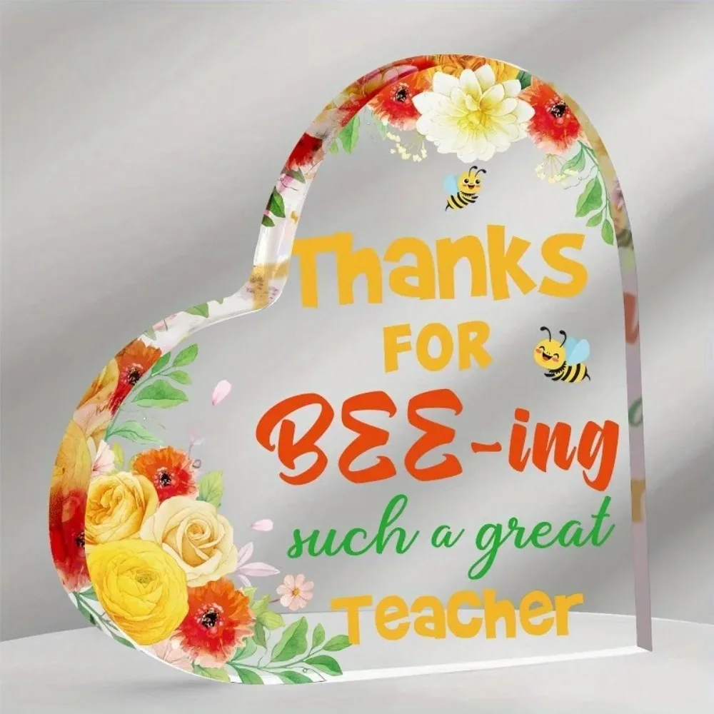 CIFBUY Acrylic Heart Shaped Bee Teacher Gift for Student Desk Decor for Graduation Retirement Office Home Wall Art Inspirational