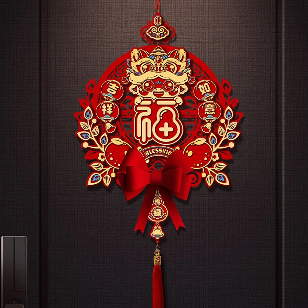 

2026 Chinese Style Fu Character Door Pendant Traditional with Tassels Horse Year Hanging Pendants Non-woven Cartoon