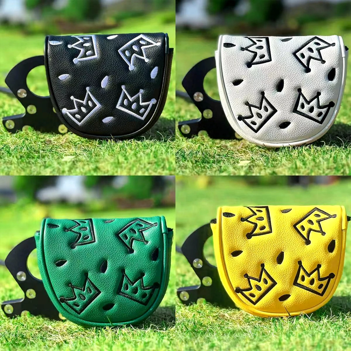 Golf Semi-Circular Putter Head Cover with Double Buckles, Compatible with DF Embroidered PU Putter Protective Covers
