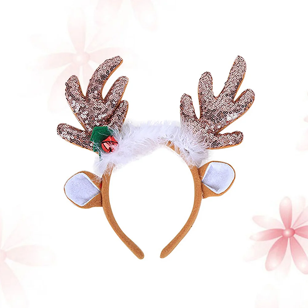 

Sequins Christmas Antlers Headdress Creative Ear Hair Party Accessory Coffee Lightweight Safe Comfortable Wear Most Children