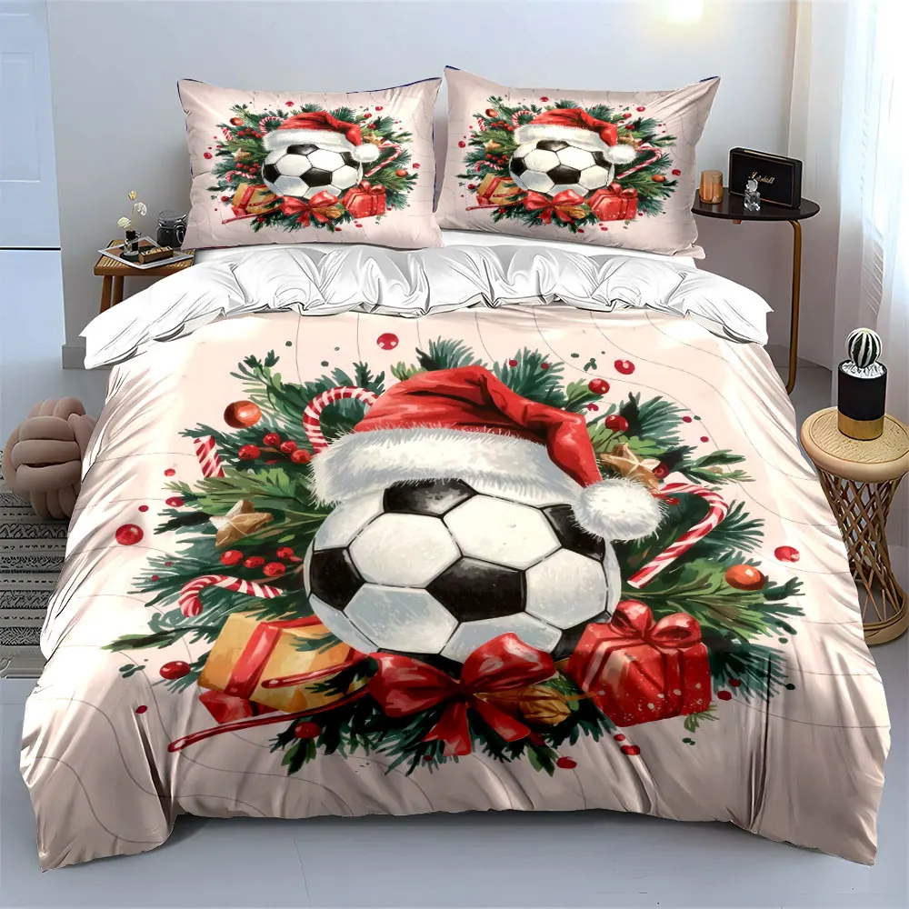 Festive Christmas-themed soccer decoration Print Duvet Cover Bedding Set Included 1*Duvet Cover 2*Pillowcases Luxury gifts