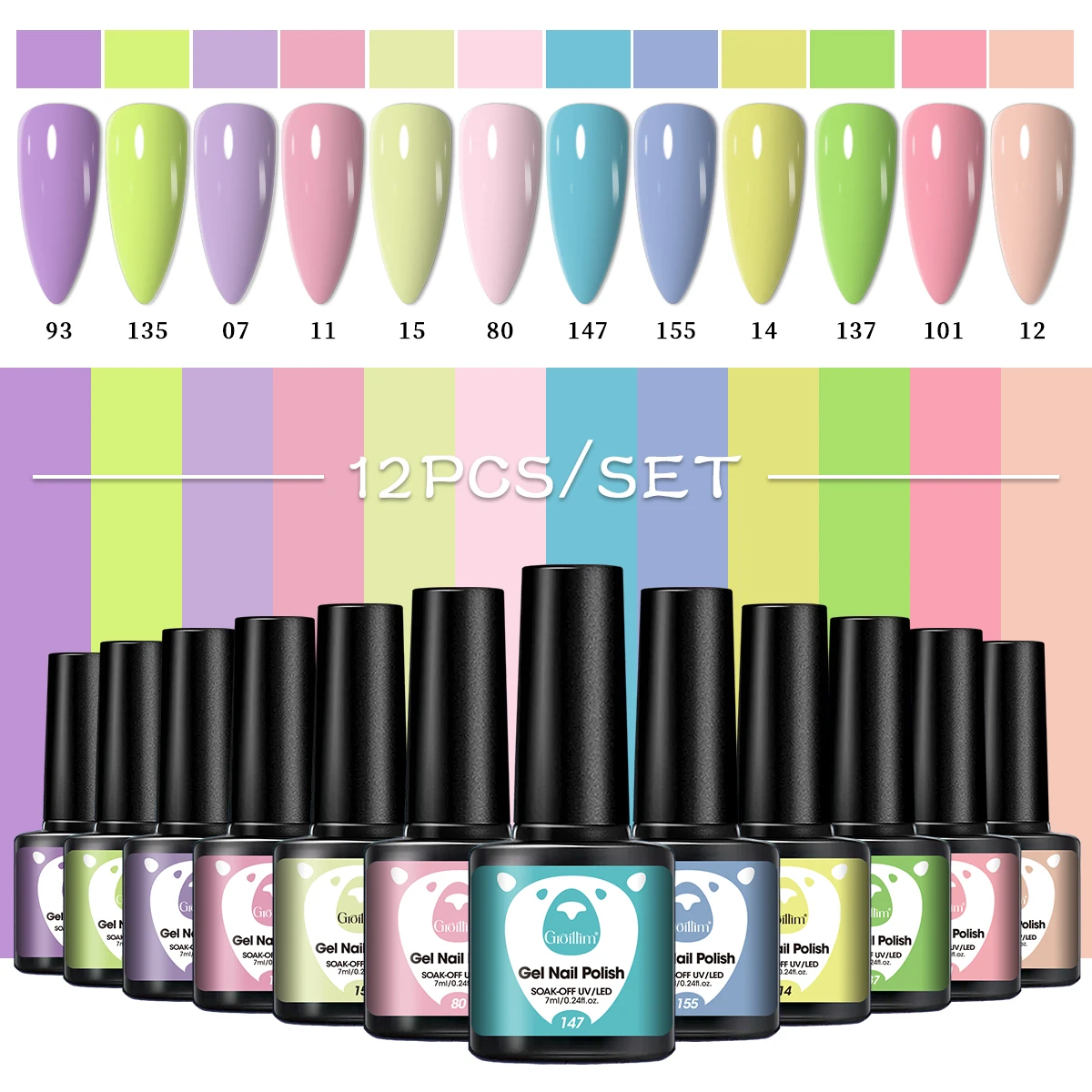 Groillim 12-Piece Gel Nail Polish Set - Dip-on LED Curing Long-Lasting Liquid Nail Polish, Semi-Permanent Dip-on/LED Clear, Suit