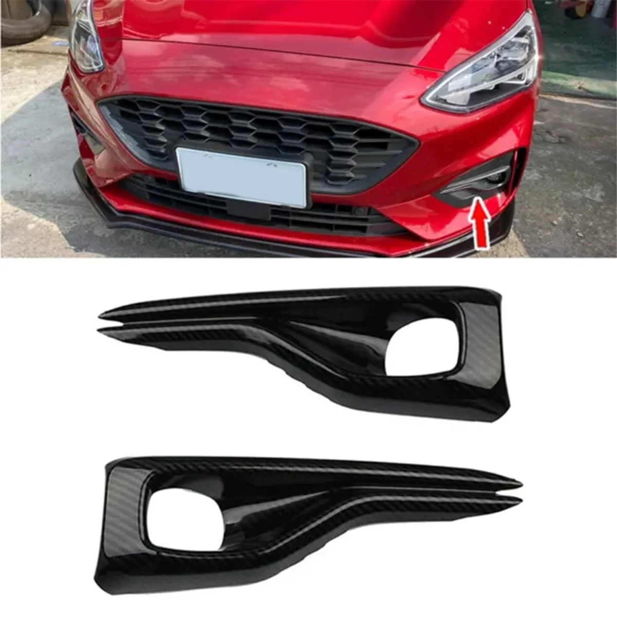 Carbon Fiber Pattern Fog Light Cover, Fog Lamp, Sobrancelha Trim Tiras para Ford Focus MK4 2019 +,Car Styling