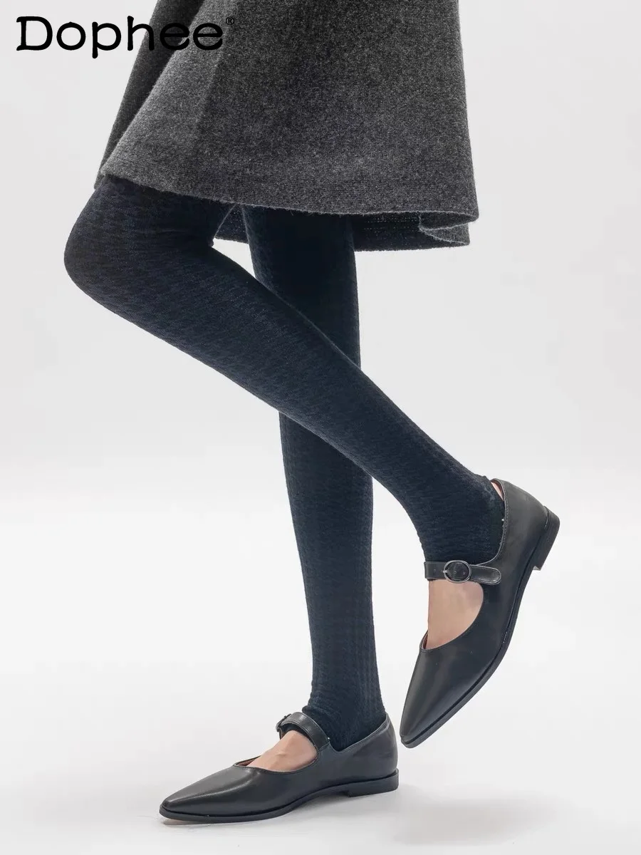 

Japanese Style Spring and Autumn New Houndstooth Retro Jacquard Warm Pantyhose Elegant Lady Base Footed Tights Socks