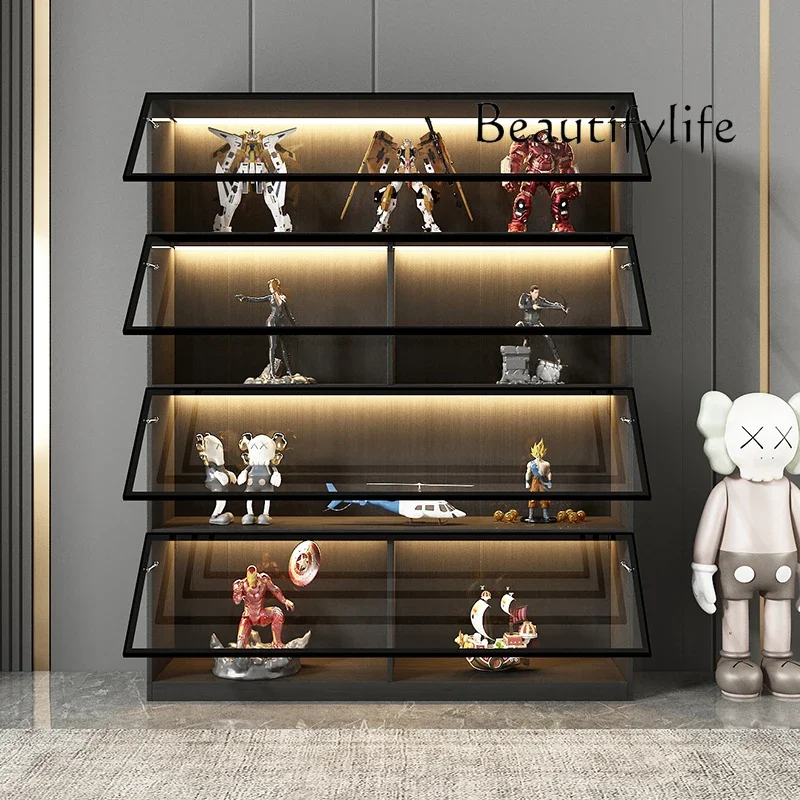 Solid wood figure display cabinet Lego model storage cabinet Household hydraulic glass door Living room display cabinet