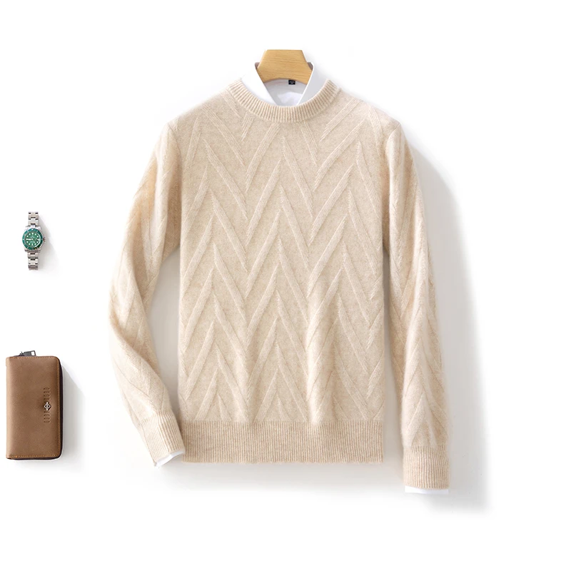 

100% Merino Wool O-Neck Knit Sweater Long Sleeves Casual Solid Color Pullover Cashmere Warm Comfortable Soft Clothing Top