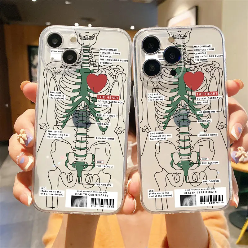 

Red love Skeleton diagram Phone Case For iPhone 16 15 14 13 12 11 Pro Max 14 15 16 Plus Candy color Silicone Soft Bumper case