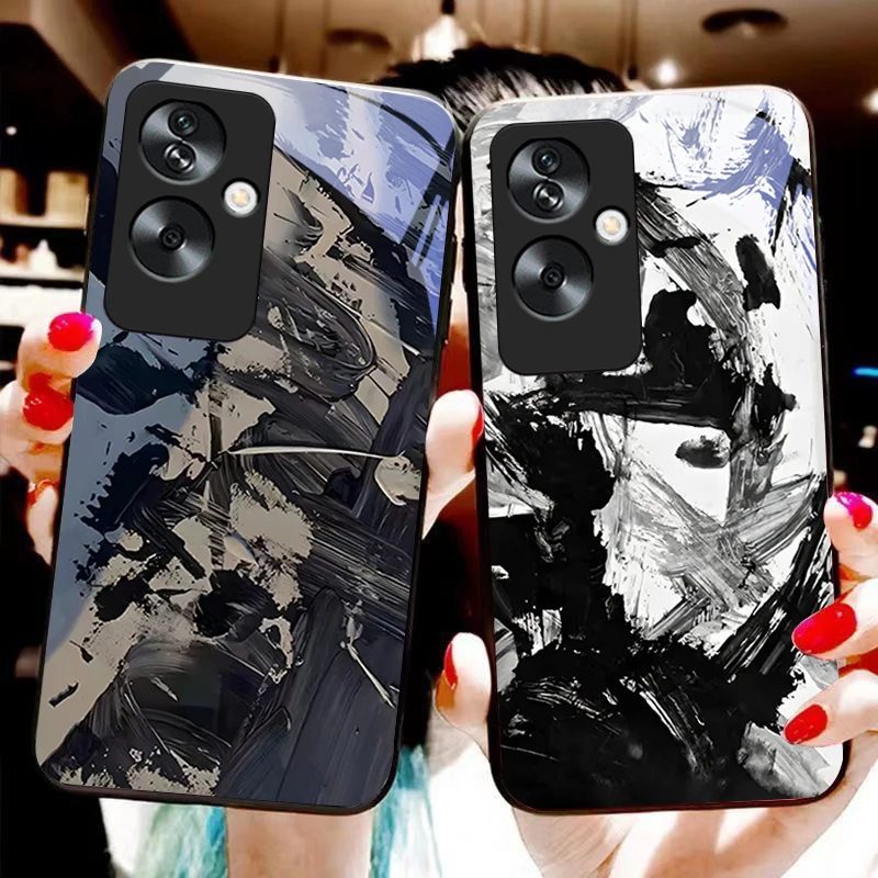 Simple Graffiti White For Oppo A79 5G 58 78 74 60 4G Reno 11F Realme GT 6 11 Note 50 10 C55 X2 Tempered glass black phone case