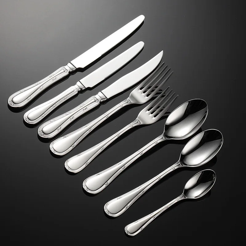 

Heavy Stainless Steel Cutlery Set Flower Handle Forged Western Tableware Hotel Spoon Knife Fork Table Decoration and Accessories