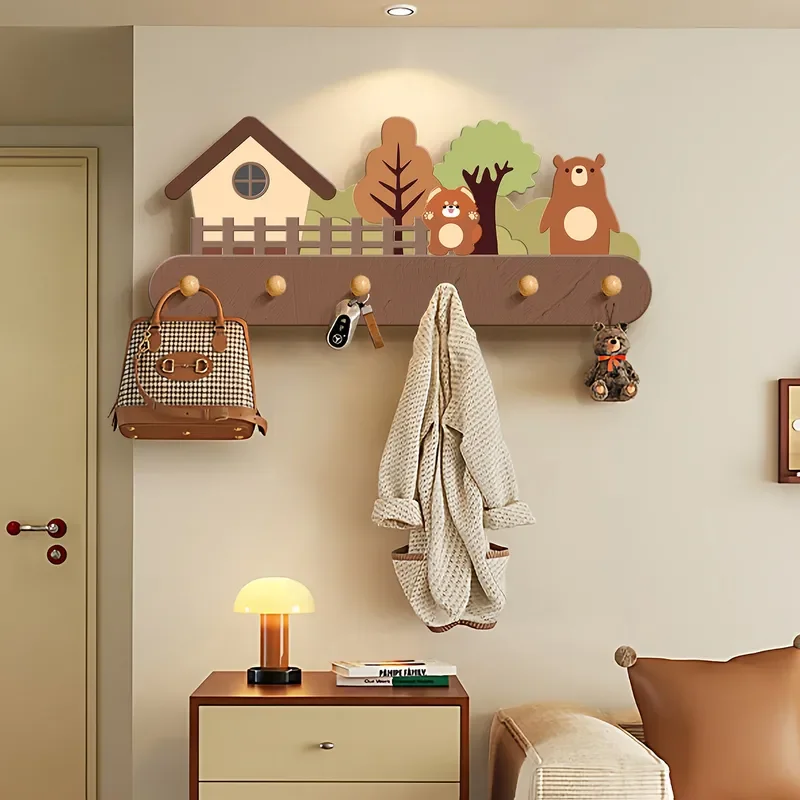 Creative Wall Mounted Coat Hanger No Drilling Required Entrance Hallway Door Back Hanging Rack for Clothes Hats Bags Home