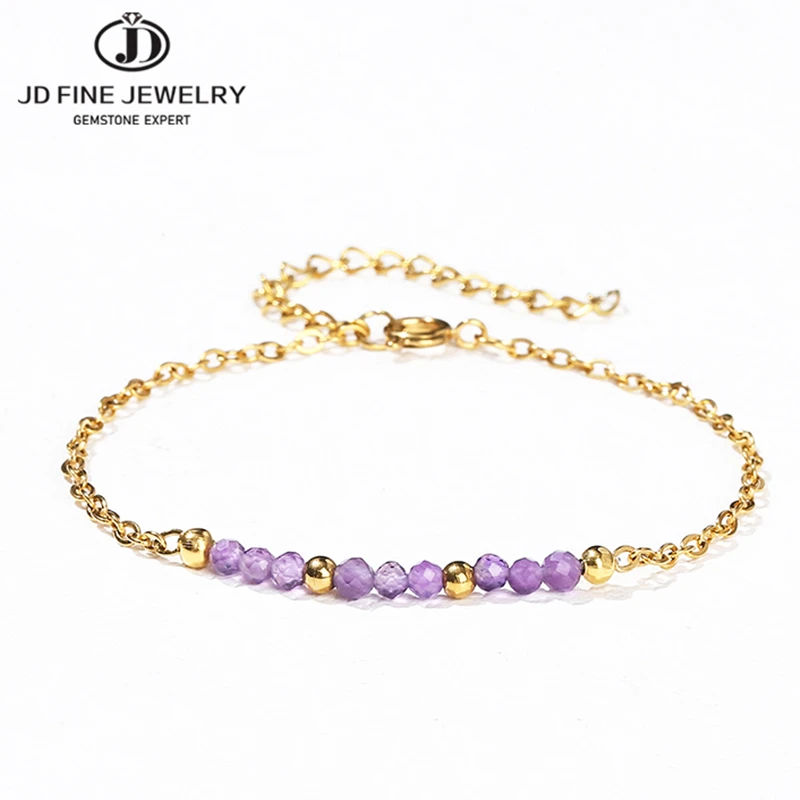 JD Faceted Natural Stone Amethyst Stainless Steel Bracelets Reiki Healing Garnet Small Bead Handmade Chain Bracelets Couple Gift