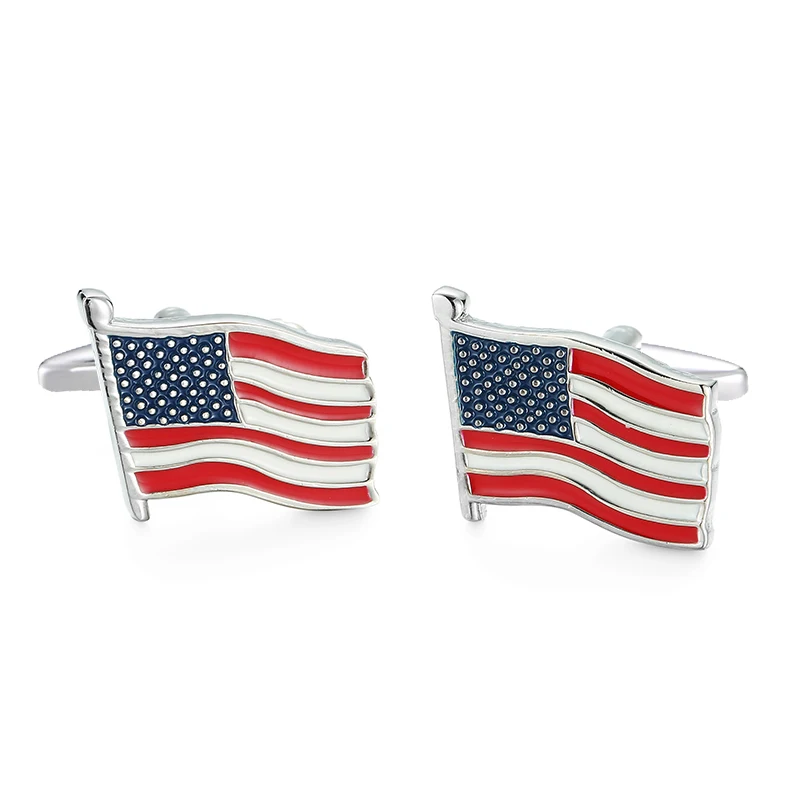 Men's French shirt cufflinks made of copper material with enamel craftsmanship featuring American flag design and cuffbutton