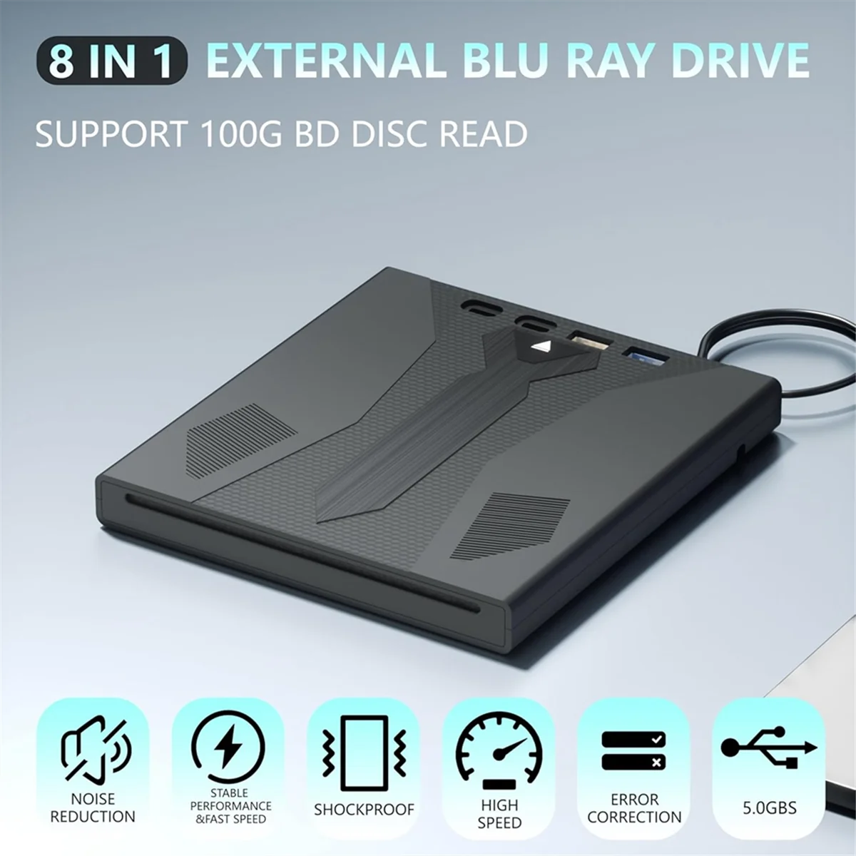 

New External Blu Ray Drive Burner, Support 100G Disc USB 3.0 and Type-C DVD/CD/BD Player,3D Optical Bluray Drive for Laptop