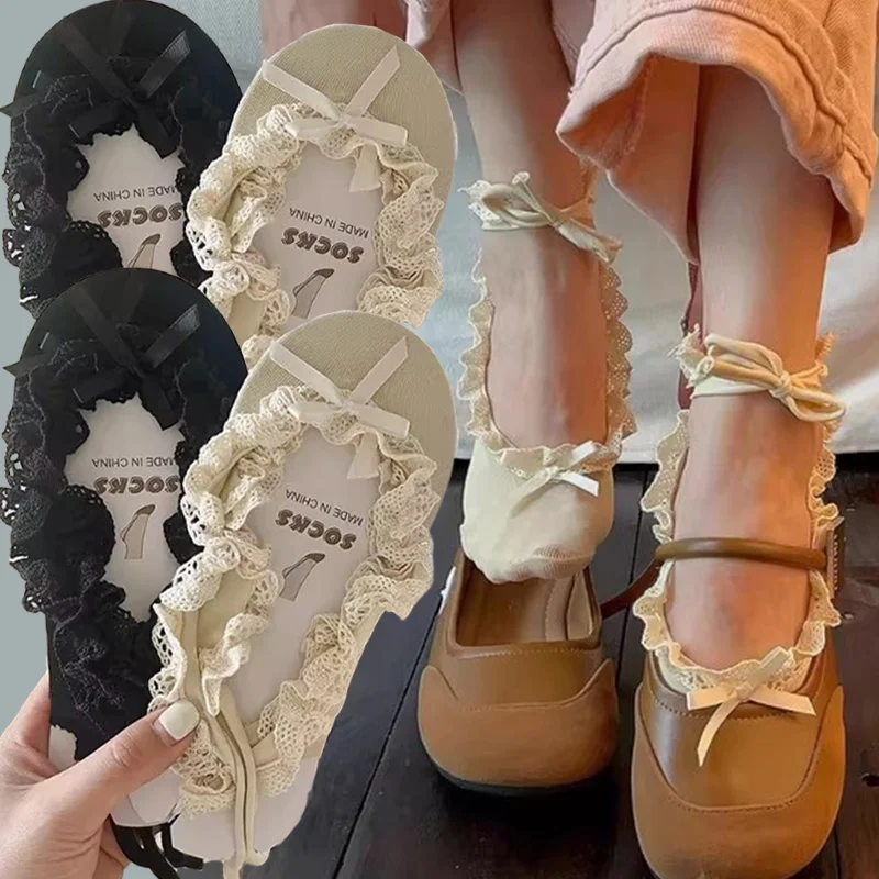 

Японские милые балетные кружевные ремни с завязками, носки-лодочки с бантом, женские тапочки для девочек, носки для современных танцев в стиле Лолиты