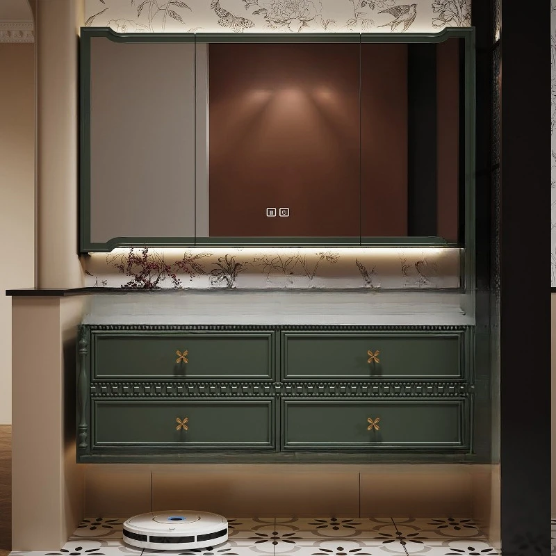 

Oak French retro bathroom cabinet combination toilet washbasin retro integrated high-end smart smart