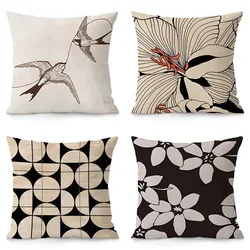 Flower Swallow Pattern Decorative Pillowcase Bedroom Living Room Square Cushion Pillowcase