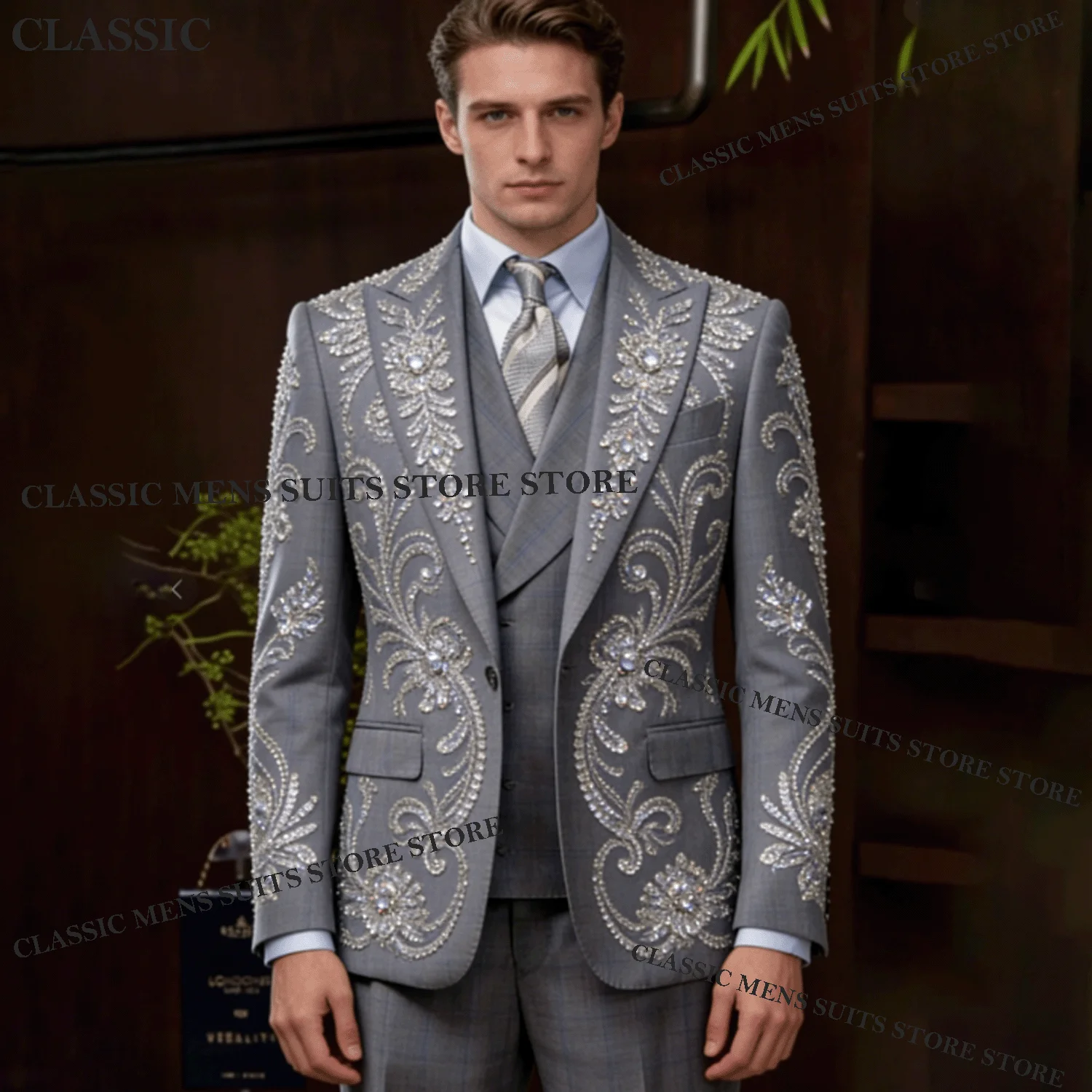 

Glitter Sequins Men Suits 3 Pieces Sets Male Party Blazer Exquisite Groom Wedding Tuxedos Slim Diamond Costume Hod Costume Homme
