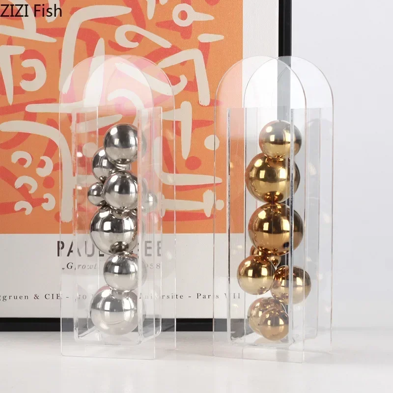 

Золотой/серебряный акриловый шар, абстрактное произведение искусства, прозрачная коробка, украшение для стола, сферические поделки, эстетический декор для комнаты