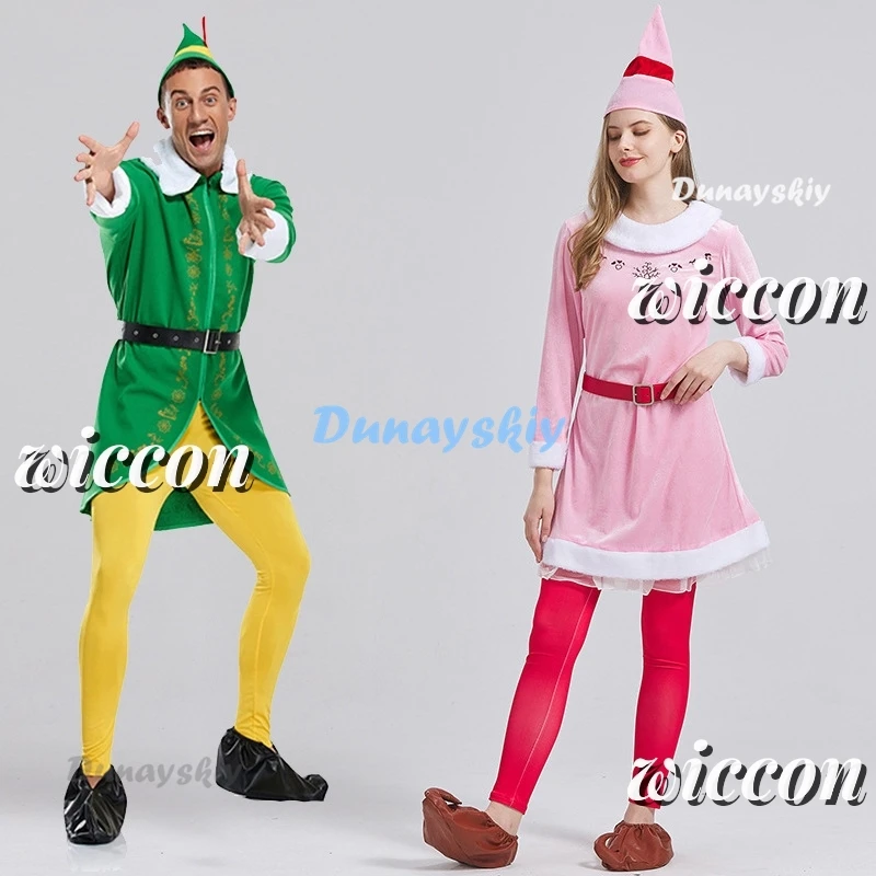 Buddy Elf Costume Christmas Costume Set With Pant Jacket Shoes Hat Belt Easy Cleaning Breathable Christmas Cosplay Party Outfits